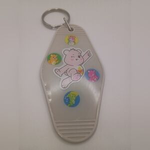 Care Bears Custom Motel Keychain Handmade Gray Resin Sealed Retro Key Ring